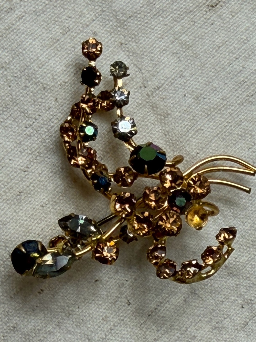 Gold-Tone Amber Crystal Floral Brooch - Unbranded